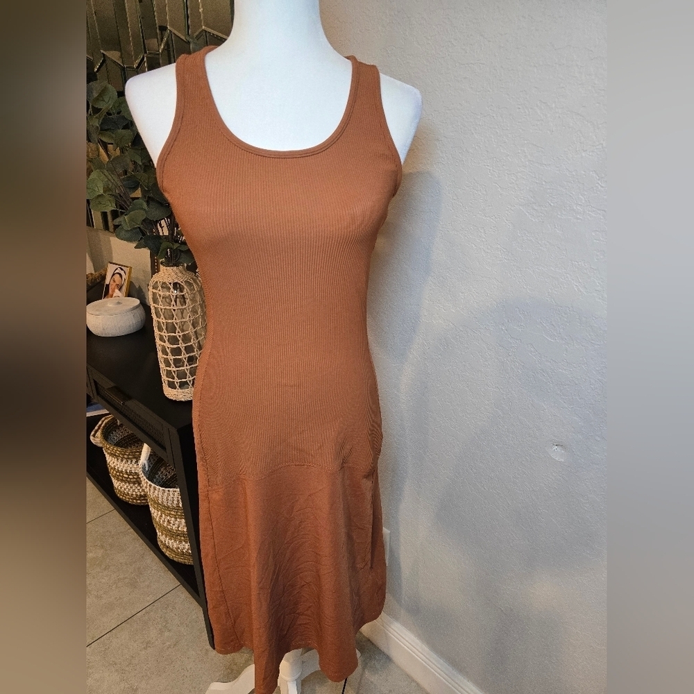 Athleta Ribbed Rust Orange Midi Dress Size Xs